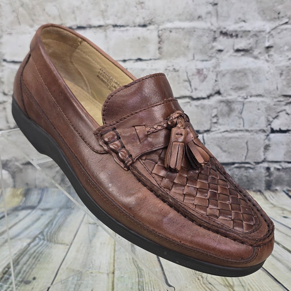 Florsheim‎ Plamer Loafers Mens 10 D Brown Woven Leather Tassel Casual Shoes